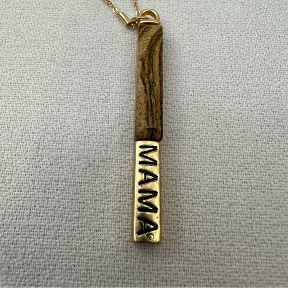 Pendant Mama Necklace Gold Tone Brown Stone - Picture 3 of 8